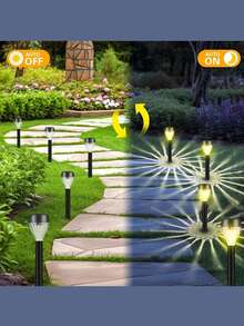 8-Piece Solar Powered LED Lawn Lights, Warm/White LED, Outdoor Garden Lights, Pathway Lights, Waterfall Design, Durable ABS Material, Flush Mounting Design, Easy Installation, Suitable For Gardens, Patios, Balconies, Walkways, Lawns, Sidewalks, Parks - multicolor - View 8