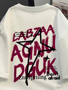 EMERY ROSE 女式涂鸦风格名人图案休闲T恤街头服饰 - 创意标语印花宽松落肩T恤美式复古高街嘻哈风格字母休闲T恤 - 白色 - 查看 4