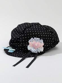 ROMWE Anime 1 Women's Angel Wings Love Flower Cross Polka Dot Newsboy Hat - Black - View 3