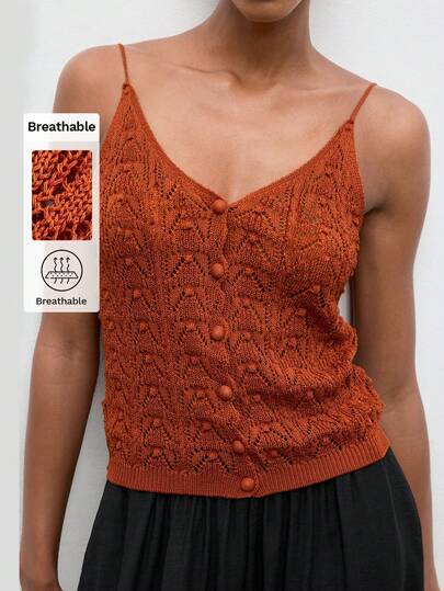 Maija Women's Crochet Spaghetti Strap Tank Top, Casual Resort & Island Wear Spring/Summer Relaxing On The Beach Easter Going Out Vacation Outfits Healing Commuting Style Comfy