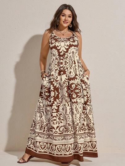 Comfylo Plus Size Casual Dress With All-Over Print