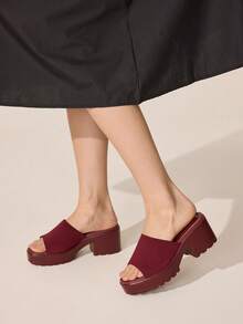 CUCCOO BASICS Giày sandal nữ thời trang màu đen với phần trên bằng vải, đế dày và gót chunky, thích hợp cho kỳ nghỉ xuân, lễ Phục sinh và Giáng sinh. - Rượu vang đỏ 1 - Xem 4