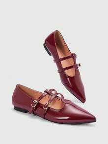 CUCCOO BIZCHIC Women's Fashion Commuter Wear Pointed Flat Shoes - Burgundy - View 2