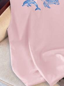 Manfinity Joysei Men's Casual Vacation Ocean Creature Print Tank Top Dolphin Shirt - Pink - View 4