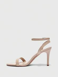 CUCCOO BIZCHIC 女士夏季新款圆头细跟杏色高跟凉鞋，简约踝带设计，时尚优雅，适合通勤、派对、宴会等场合。 - 杏色 - 查看 4