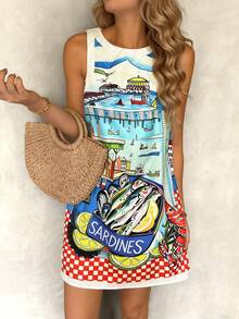 Vaclyn Women's Casual Landscape Print Sleeveless Dress - Multicolor - View 3