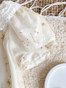 PrepCrw Young Girls' Elegant Floral Lace Collar Petal Sleeve Embroidered Mesh Dress - Multicolor - View 7