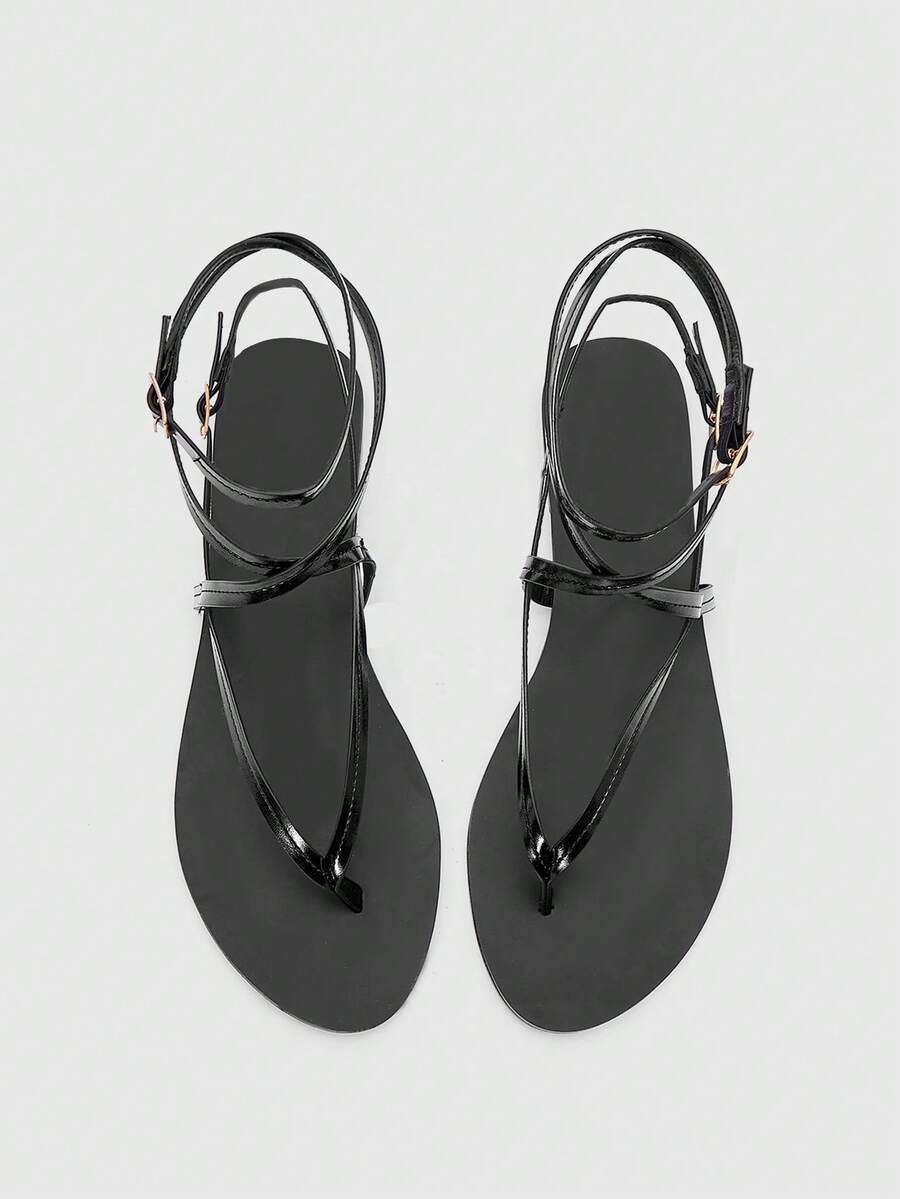 CUCCOO BIZCHIC 女士方头水钻踝带凉鞋，圣诞节必备 - 黑色 - 查看 1