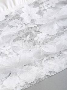 SHEIN Sweetro Women's Spring/Summer Elegant Lace Waist Cinched Asymmetric-Shoulder Blouse, Versatile Short Sleeve Commuter Top - White - View 6