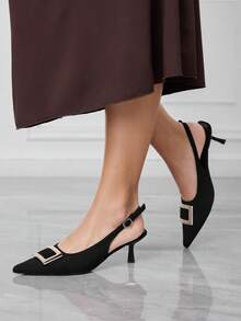 Sleekvia 女士尖头露跟针织黑色性感通勤低帮搭扣细高跟鞋 - 黑色 - 查看 5