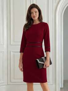 Miaspire Women's Elegant Patchwork Mid-Length Party Dress,Dresses For Women Elegant - Red - View 3