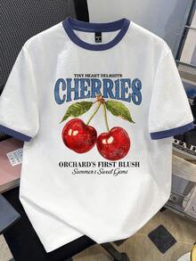 Manfinity Joysei Men's Navy Blue & White Cherry Print T-Shirt - White - View 1