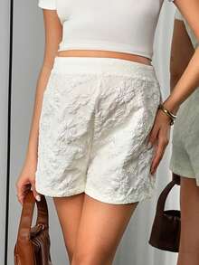 Momance 孕妇A字提花短裤，带褶皱腰带 - 米色 - 查看 3