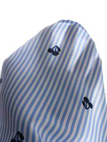 少女休闲优雅泡泡袖翻领白色衬衫，收腰设计，适合春、夏、秋季、外出、上学等场合。 - 藍色 - 查看 7