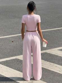 Muchica 女士粉色针织家居服两件套 - 粉色 - 查看 4