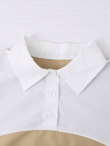 SHEIN Bộ đồ 2 món phối màu ngẫu hứng thường ngày cho nữ tuổi teen, phong cách cơ bản cho mùa thu/đông. - Màu Khaki - Xem 3