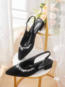 CUCCOO HITCHD Women's Autumn Thick Heel Rhinestone Buckle Pumps - Black - View 1