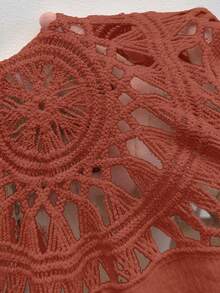 SHEIN Frenchy 大码休闲度假V领蕾丝拼接开衩连衣裙 - 西瓜粉 - 查看 5