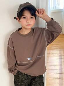 Hapijoa Young Boys' Oversized Crew Neck Long Sleeve Casual Pullover Sweatshirt - Brown - View 5