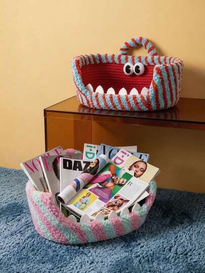 Joivida 1Pc/2Pcs Cartoon Monster Plush Storage Basket, Cute Desktop Organizer For Snacks Sundries