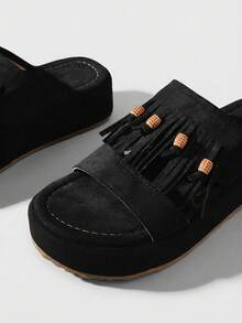 HighSole 女士露趾平底凉鞋，轻便透气，适合日常穿着 - 黑色 - 查看 8