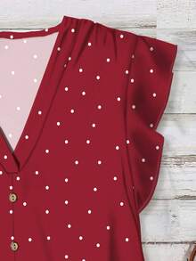 SHEIN LUNE Blus Kasual Lengan Pendek Motif Polkadot Wanita, Cocok untuk Musim Panas, Atasan Musim Panas - MultiWarna - View 3