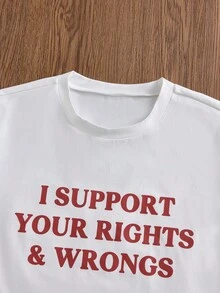 Manfinity Unisex 男士图案T恤“我支持你的权利与错误”休闲短袖纯棉T恤街头日常款 - 白色 - 查看 4