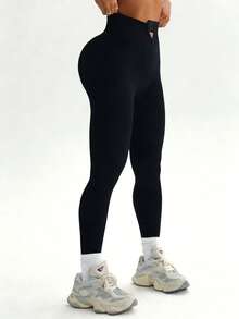 Slayform Quần legging thể thao nữ màu đen không đường may, quần dài đến mắt cá chân thích hợp cho tập yoga ngoài trời, tập thể dục, có khóa kéo. - màu đen - Xem 4