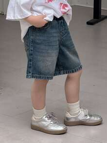 DAZY Young Boy Elastic Waist Slant Pocket Casual Denim Shorts Summer - Blue - View 5