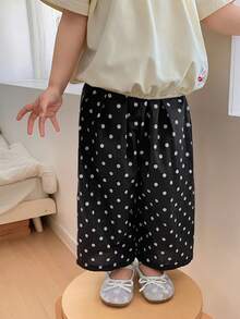 DAZY Baby Girls' Autumn New Korean Style Polka Dot Lantern Pants, Loose Casual Versatile Long Trousers Toddler Girls Clothes - Black - View 4