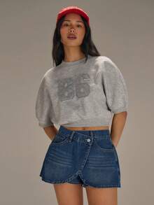 Athîral Women's Casual Vacation Low-Waist Asymmetric Blue Denim Shorts - Medium Wash - View 1