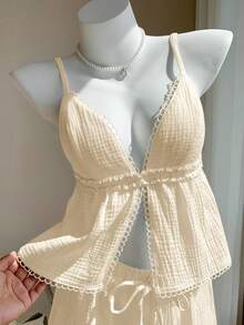 Comfortcana Women's Beige Top And Shorts Casual 2 Pieces Set, Spring/Summer - Beige - View 5