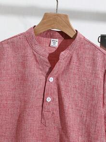 SHEIN Tween Boy Casual Short Sleeve Shirt And Pants Set - Baby Pink - View 3