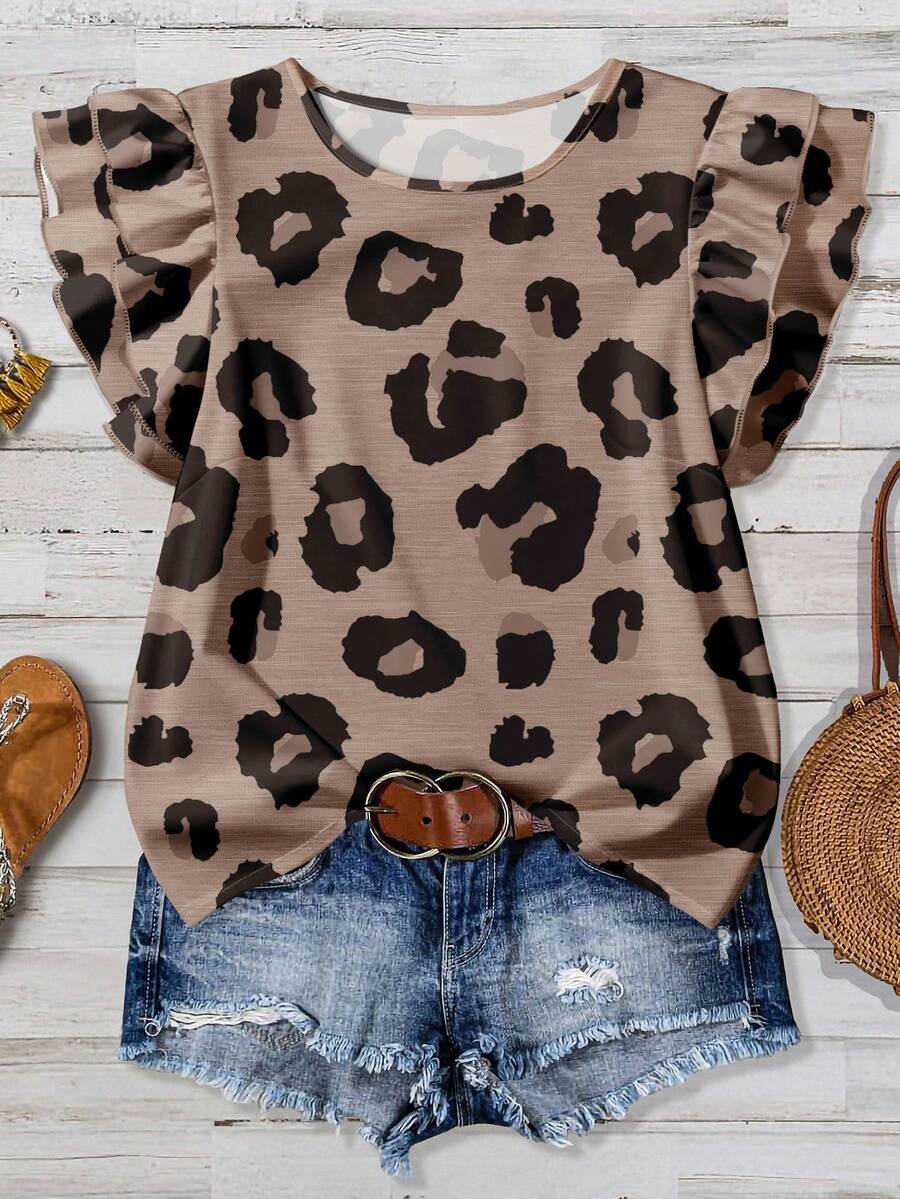EMERY ROSE Camisa feminina plus size com estampa total, gola redonda, moderna e versátil para uso diário. - Multicolorido - Ver 1