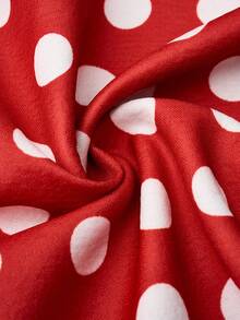 SHEIN Clasi 波尔卡圆点印花束带喇叭裙，适合新年服装 - 紅色 - 查看 5