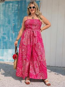 Vivid Eden Plus Size Women Floral Print Loose Jumpsuit - Pink - View 4