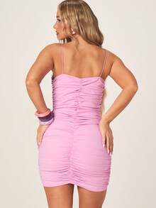 MISSGUIDED Đầm ngắn ôm sát màu hồng không dây, xếp ly, có dây rút, thích hợp cho các buổi tiệc cocktail và các dịp buổi tối. - Hồng - Xem 3