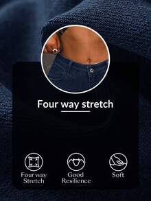 SHEIN Tall 女士中腰休闲口袋修身喇叭牛仔裤 - 深色水洗藍 - 查看 7