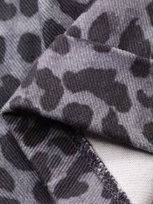 DAZY Conjunto informal de camiseta holgada de hombros caídos con bordado de letras y pantalones anchos con estampado de leopardo para niño, para primavera/verano/otoño - Gris Oscuro - Ver 9