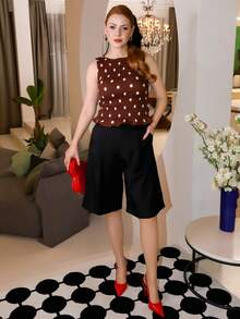 Gretanique 春季简约通勤灰色百慕大女士短裤套装 - 黑色 - 查看 1