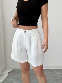 SHEIN PETITE Women's Casual Loose A-Line Bermuda Shorts - White - View 6