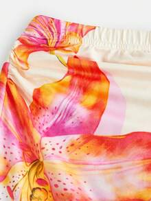 SHEIN Tween Girls Knit Floral Print Asymmetric-Shoulder Top And Maxi Skirt 2 Pieces Set, Casual Vacation Beach Holiday Outfit - Yellow - View 5