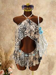 Mistrie Vestido mini con estampado de leopardo, asimétrico y con espalda descubierta, diseño único y chic de verano, ajustado al Body - Multicolor - Ver 3