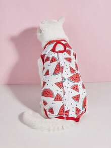 1pc Soft And Thin Cat Spay & Neuter, Weaning Recovery Outfit, Flexible 4-Leg Design To Prevent Licking, Warm - Red - View 5