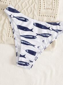 Swim Vcay 新款春夏蓝色鱼纹吊带扭结露脐上衣和低腰短裤度假两件套 - 彩色 - 查看 4