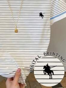 Resyla Camiseta de manga corta casual con estampado de rayas para mujer - Multicolor - Ver 5