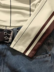 Attitoon Women's Letter & Stripe Print Long Sleeve Casual T-Shirt - White - View 5