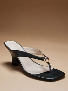 SHUZIA Sandal đế xuồng quai ngang tối giản dành cho nữ - màu đen - Xem 5