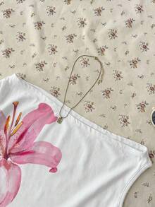 Attitoon Women's Casual Asymmetric Ruched Cropped Top, Hibiscus Flower Print, Hawaiian Print - Multicolor - View 3