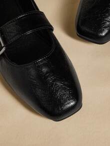 Rosivie French Retro Low Vamp Inside And Outside Mary Jane Shoes Buckle Flats - Black - View 5